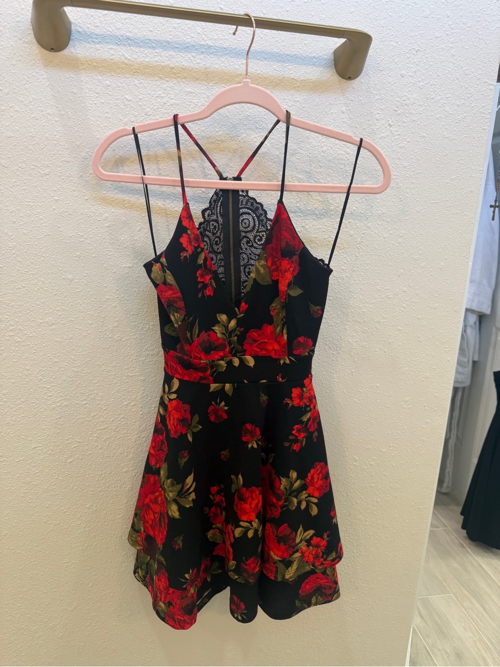 Windsor Black Dress with Red Floral Print